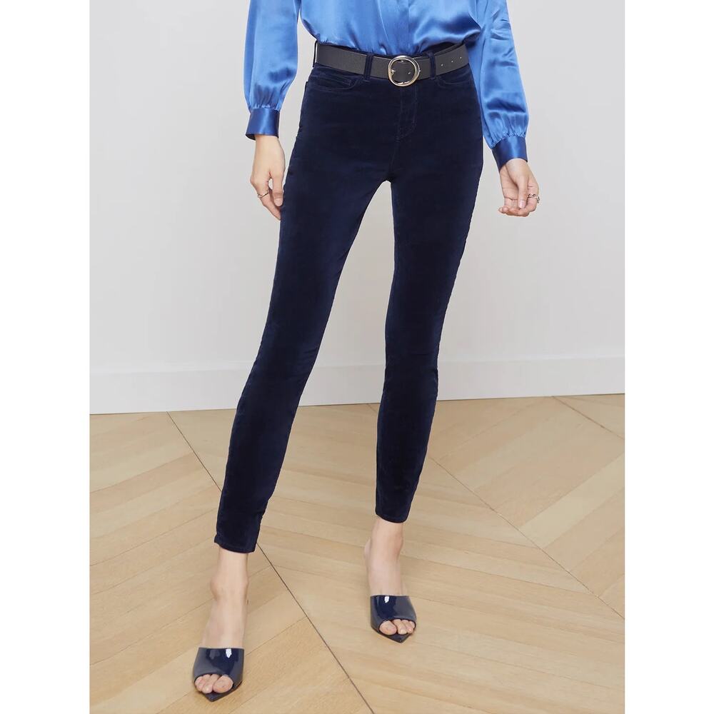 L'AGENCE Monique Ultra High Rise‎ Skinny Jeans Women's Size 23 Dark Navy Velvet